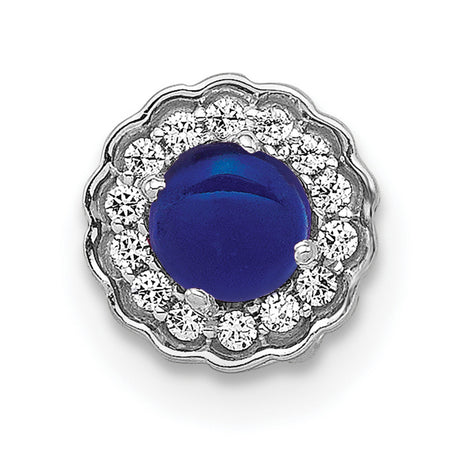 14k White Gold Earrings with Lab Created Sapphire Center and Diamond Halo Studs