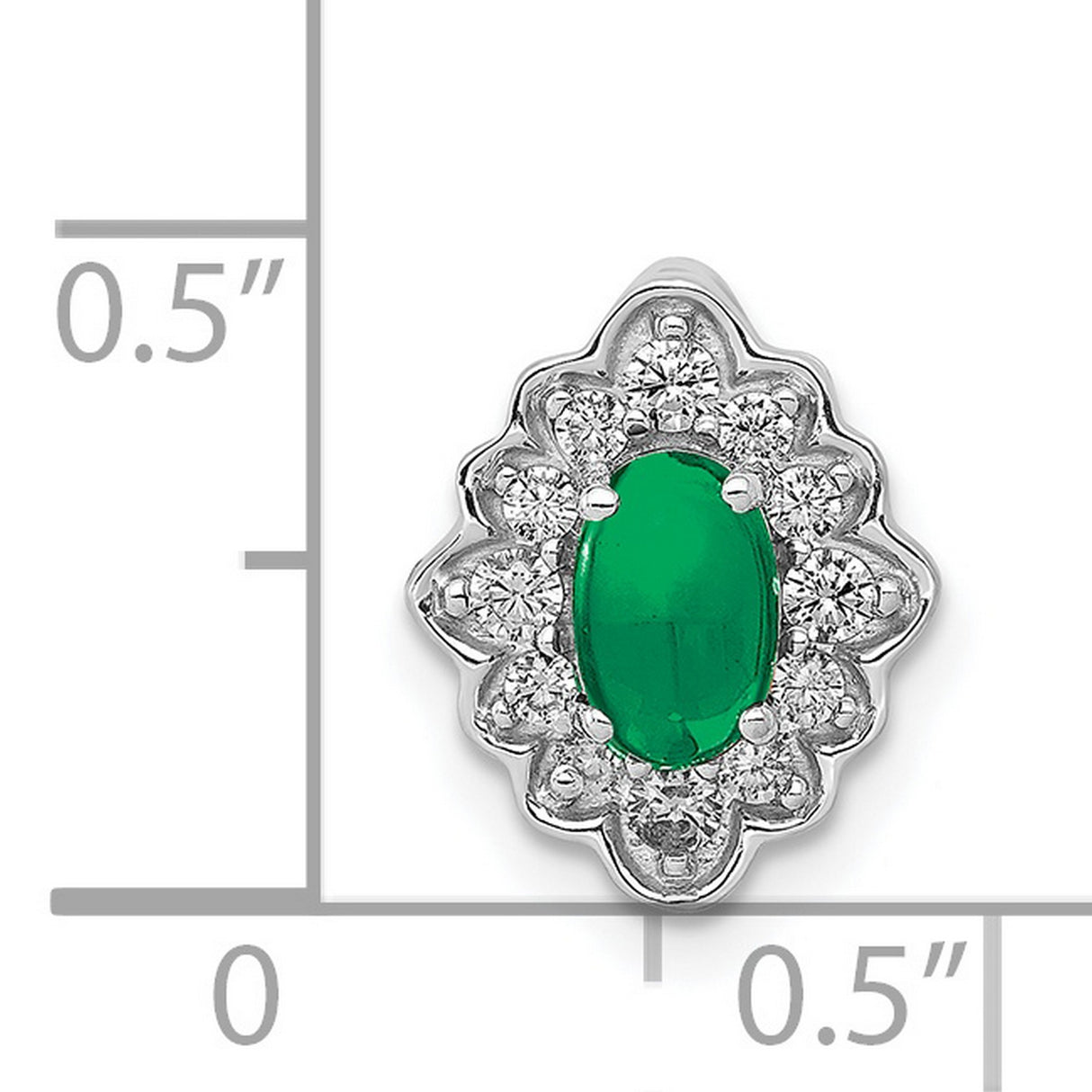 Fancy Halo Diamond and Cabochon Emerald Chain Slide Charm Pendant in Real 14k White Gold