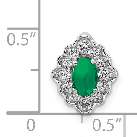 Fancy Halo Diamond and Cabochon Emerald Chain Slide Charm Pendant in Real 14k White Gold