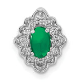 Fancy Halo Diamond and Cabochon Emerald Chain Slide Charm Pendant in Real 14k White Gold