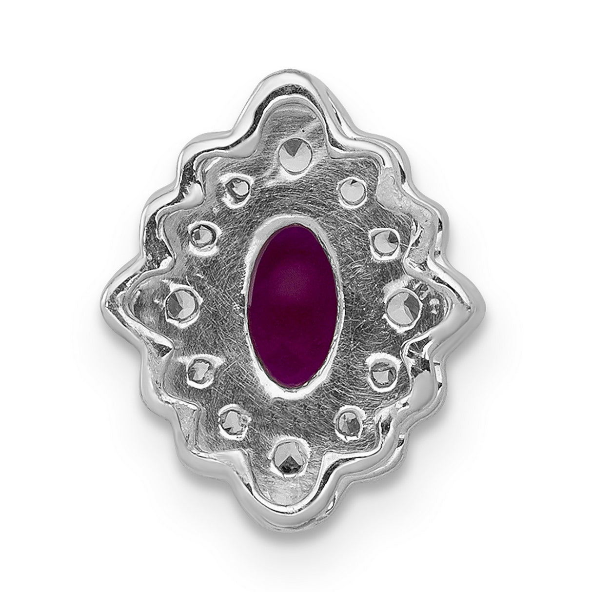 Diamond and Cabochon .60 Ruby Chain Slide Charm Pendant in Real 14k White Gold
