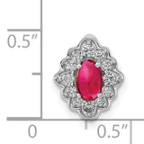 Diamond and Cabochon .60 Ruby Chain Slide Charm Pendant in Real 14k White Gold