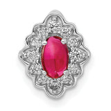 Diamond and Cabochon .60 Ruby Chain Slide Charm Pendant in Real 14k White Gold