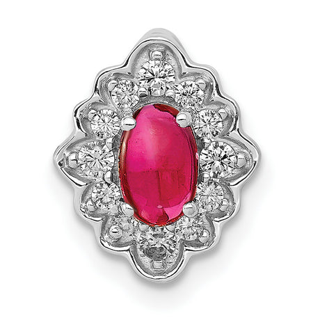 Diamond and Cabochon .60 Ruby Chain Slide Charm Pendant in Real 14k White Gold