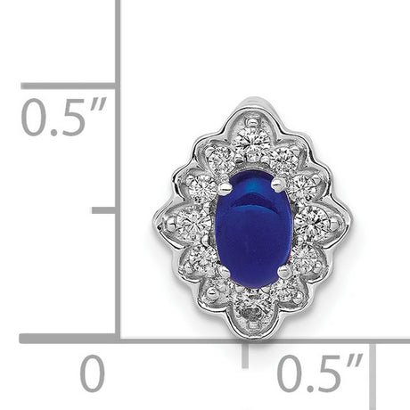 Fancy Diamond and Cabochon Sapphire Chain Slide Charm Pendant in Real 14k White Gold
