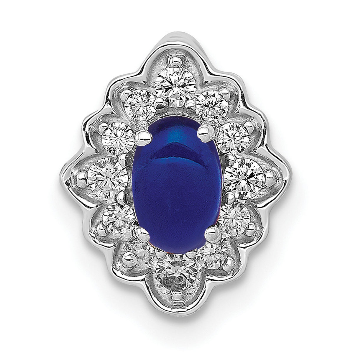Fancy Diamond and Cabochon Sapphire Chain Slide Charm Pendant in Real 14k White Gold