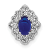 Fancy Diamond and Cabochon Sapphire Chain Slide Charm Pendant in Real 14k White Gold
