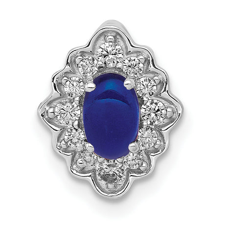 Fancy Diamond and Cabochon Sapphire Chain Slide Charm Pendant in Real 14k White Gold