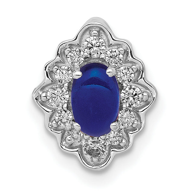 Fancy Diamond and Cabochon Sapphire Chain Slide Charm Pendant in Real 14k White Gold