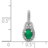 Halo Diamond and Cabochon Emerald Charm Pendant in Real 14k White Gold