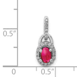 Diamond and Cabochon Ruby Charm Pendant in Real 14k White Gold