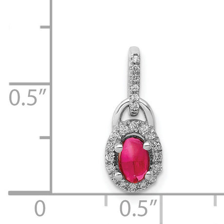 Diamond and Cabochon Ruby Charm Pendant in Real 14k White Gold