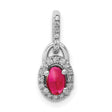 Diamond and Cabochon Ruby Charm Pendant in Real 14k White Gold