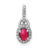 Diamond and Cabochon Ruby Charm Pendant in Real 14k White Gold