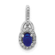 Halo Diamond and Cabochon Sapphire Charm Pendant in Real 14k White Gold