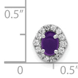 14k White Gold Pendant with Oval Amethyst and Diamond Halo, Classic Luxury Jewelry for Women