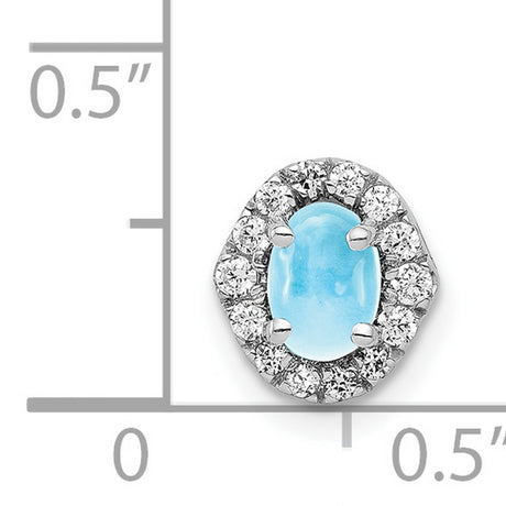 Diamond and Cabochon .73 Blue Topaz Charm Pendant in Real 14k White Gold