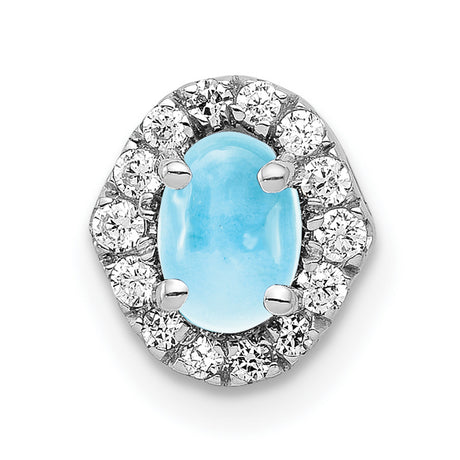 Diamond and Cabochon .73 Blue Topaz Charm Pendant in Real 14k White Gold