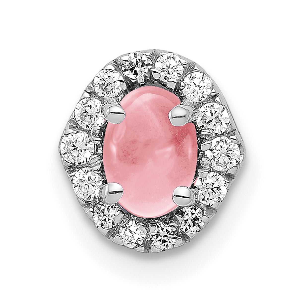 14k White Gold Pendant with Pink Tourmaline and Diamond Halo Sliding Design