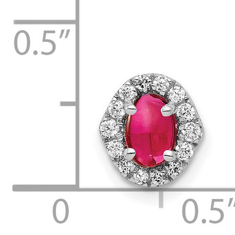 Diamond and Cabochon .73 Ruby Halo Chain Slide Charm Pendant in Real 14k White Gold