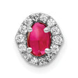 Diamond and Cabochon .73 Ruby Halo Chain Slide Charm Pendant in Real 14k White Gold