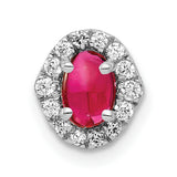 Diamond and Cabochon .73 Ruby Halo Chain Slide Charm Pendant in Real 14k White Gold