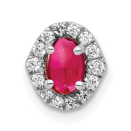 Diamond and Cabochon .73 Ruby Halo Chain Slide Charm Pendant in Real 14k White Gold