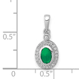Halo Diamond and Cabochon Emerald Charm Pendant in Real 14k White Gold