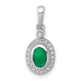 Halo Diamond and Cabochon Emerald Charm Pendant in Real 14k White Gold