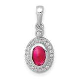 Diamond and Cabochon Ruby Halo Charm Pendant in Real 14k White Gold
