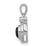 Halo Diamond and Cabochon Sapphire Charm Pendant in Real 14k White Gold
