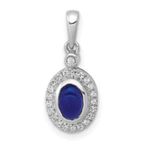 Halo Diamond and Cabochon Sapphire Charm Pendant in Real 14k White Gold