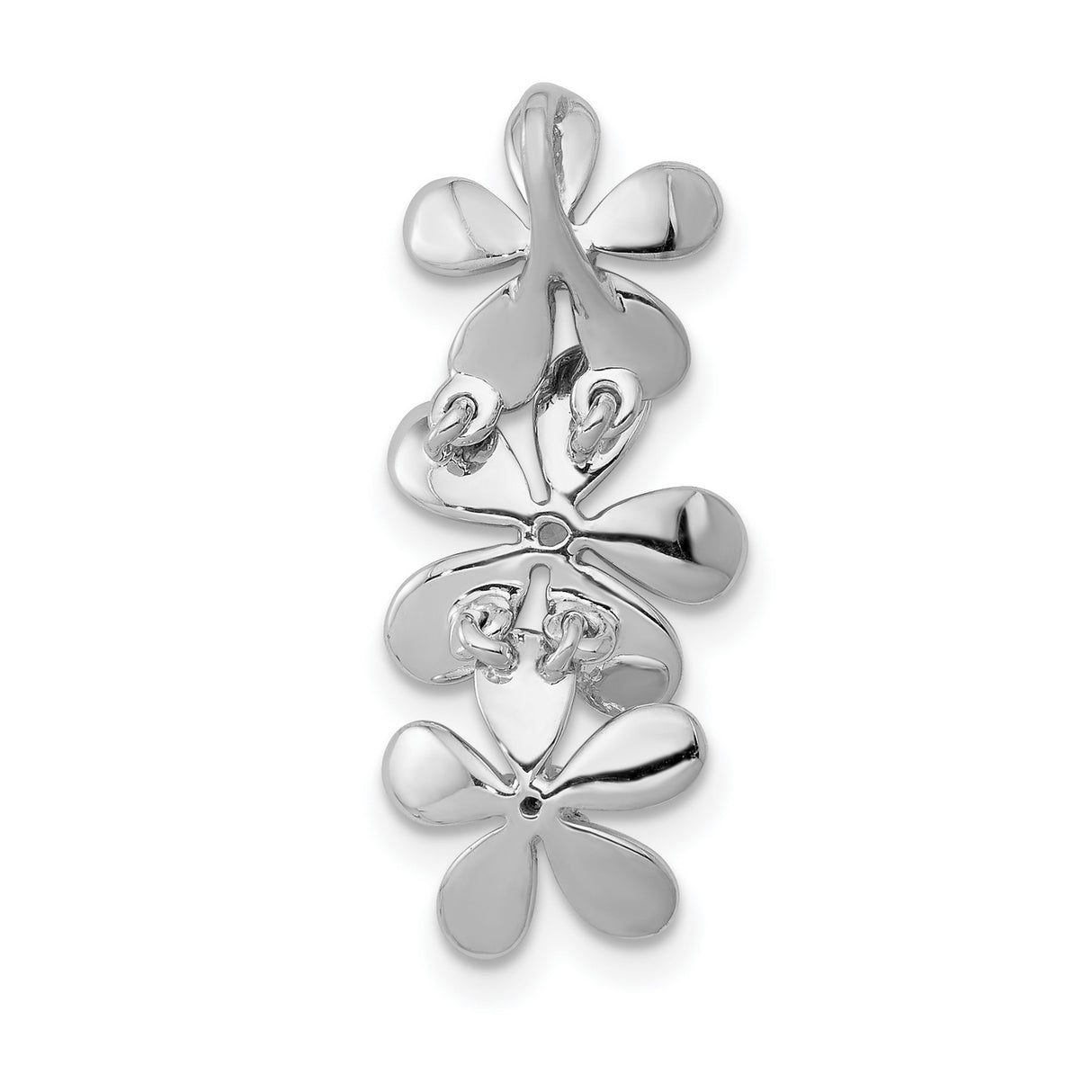 1/10ct Diamond Three Flower Chain Slide Charm Pendant in Real 14k White Gold