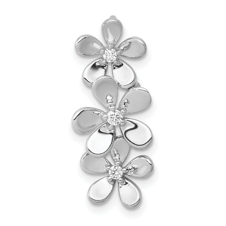 1/10ct Diamond Three Flower Chain Slide Charm Pendant in Real 14k White Gold