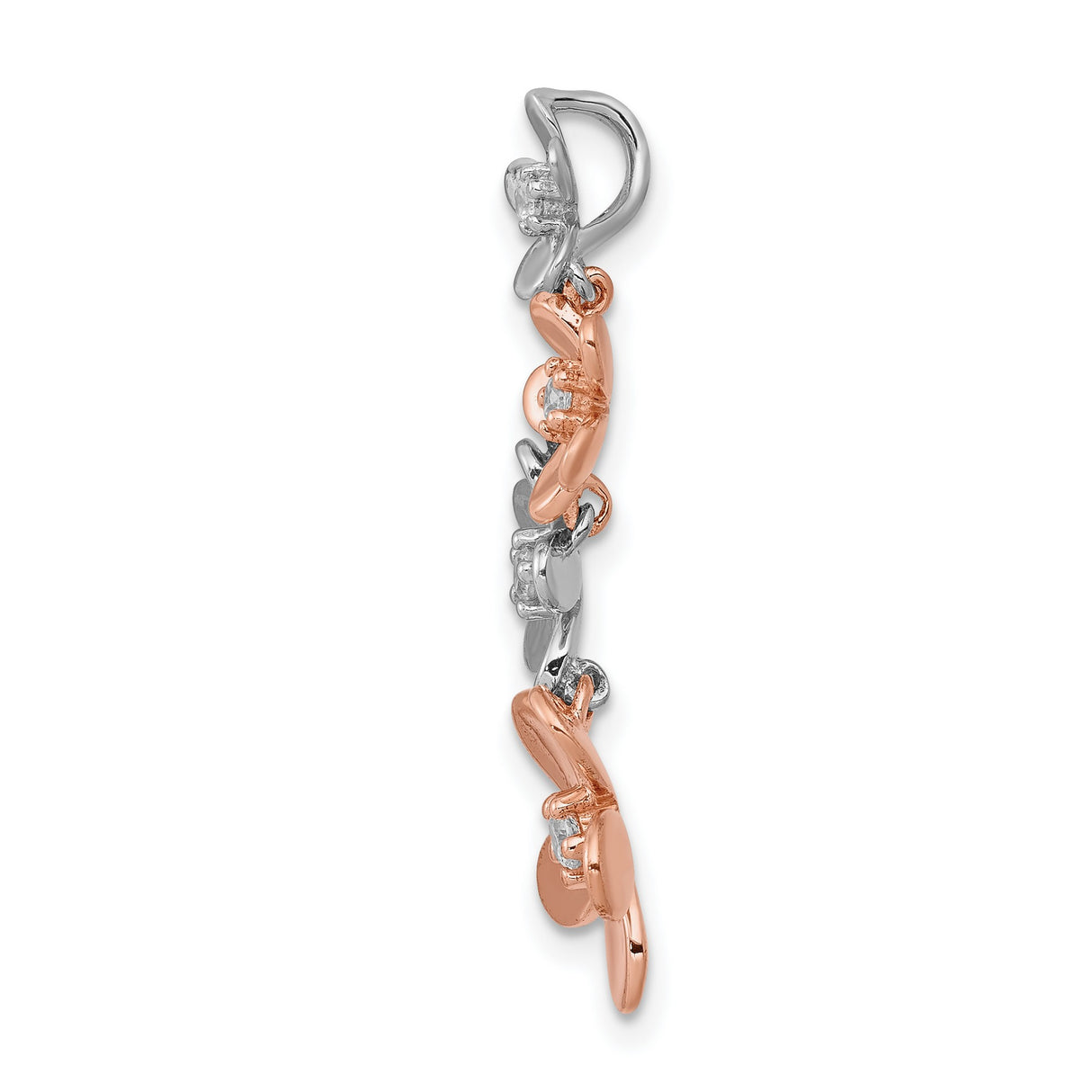 1/8ct Diamond Four Flower Chain Slide Charm Pendant in Real 14k Multi-Tone Gold