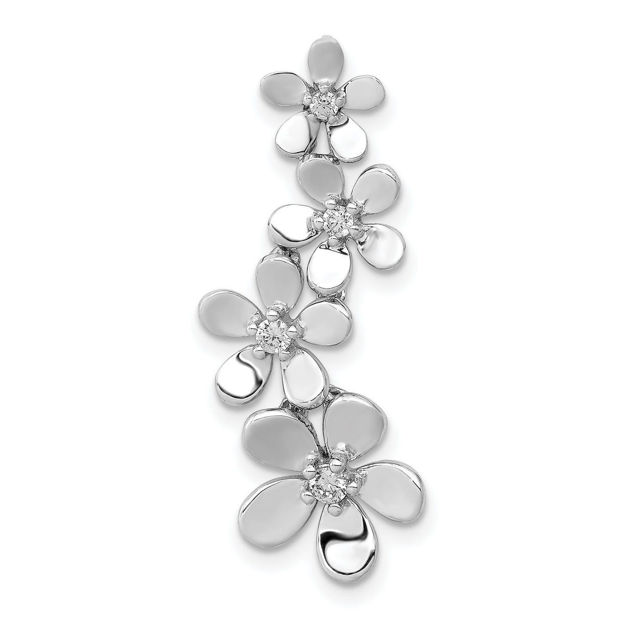 14k White Gold Floral Pendant with Diamond Accents and Five Polished Flowers for Women