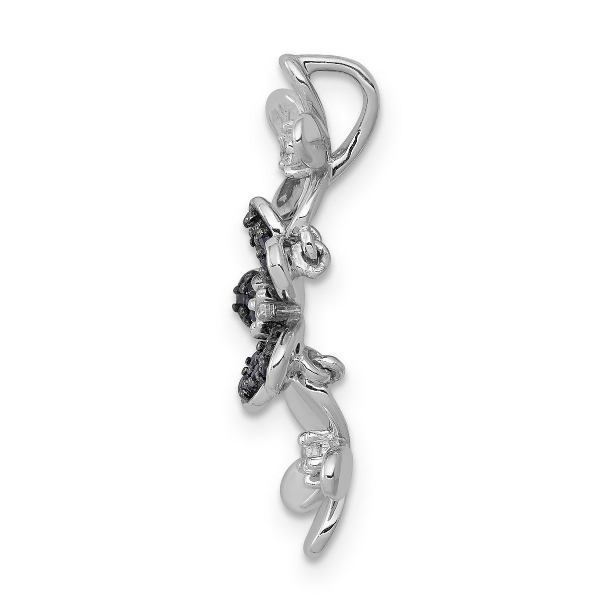 14k White Gold Floral Pendant with Diamond, Three Flower Design, Nature Inspired Jewelry for Women