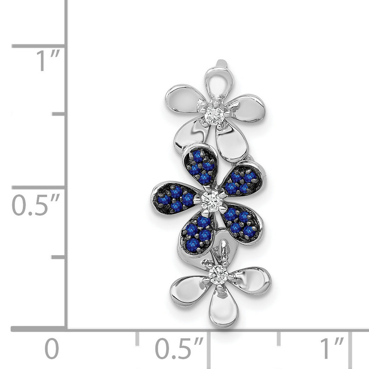 14k White Gold Floral Pendant with Diamond, Three Flower Design, Nature Inspired Jewelry for Women