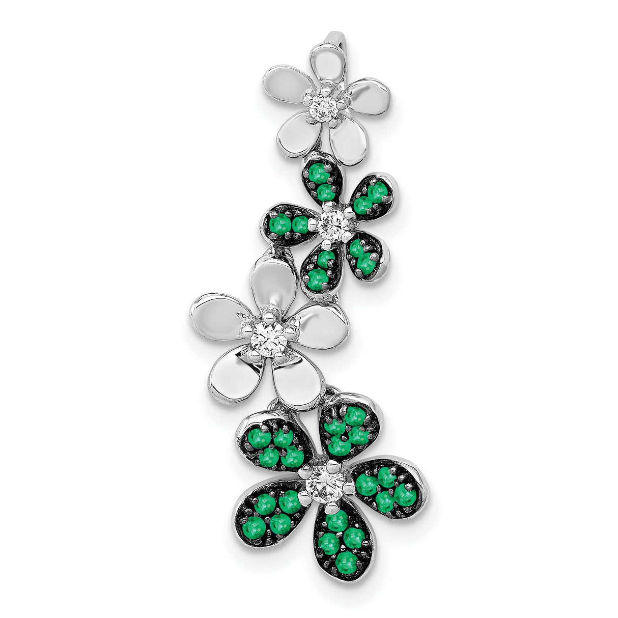 14k White Gold Floral Pendant with Diamond, Daisy Flower Charm Design