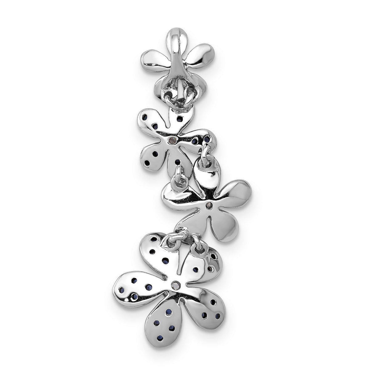 14k White Gold Floral Pendant with Diamond Center and Sapphire Accents