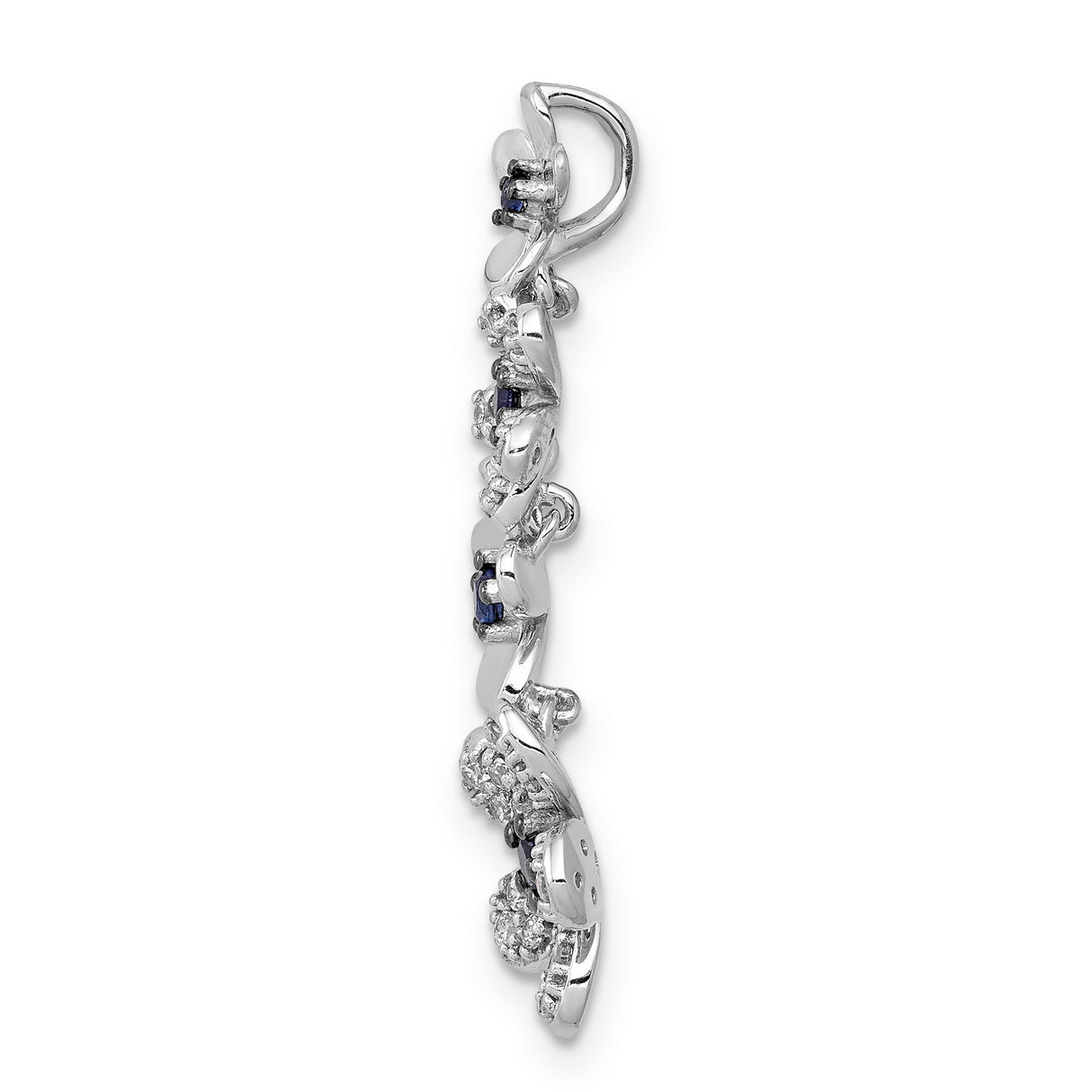 14k White Gold Floral Pendant with Blue Sapphire and Diamond Accents