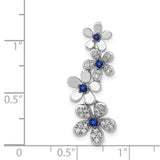 14k White Gold Floral Pendant with Blue Sapphire and Diamond Accents