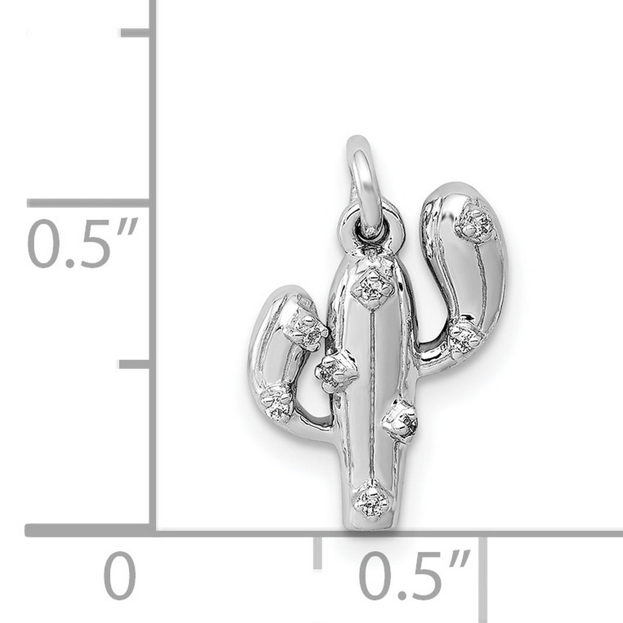 0.03 Ct Diamond Saguaro Cactus Charm Pendant in Real 14k White Gold