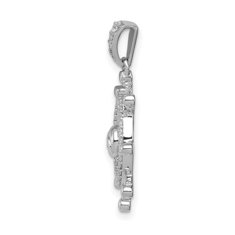 14k White Gold Ship Wheel Pendant with Diamond Accents, Nautical Helm Design for Women