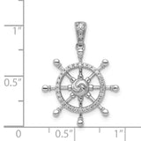 14k White Gold Ship Wheel Pendant with Diamond Accents, Nautical Helm Design for Women