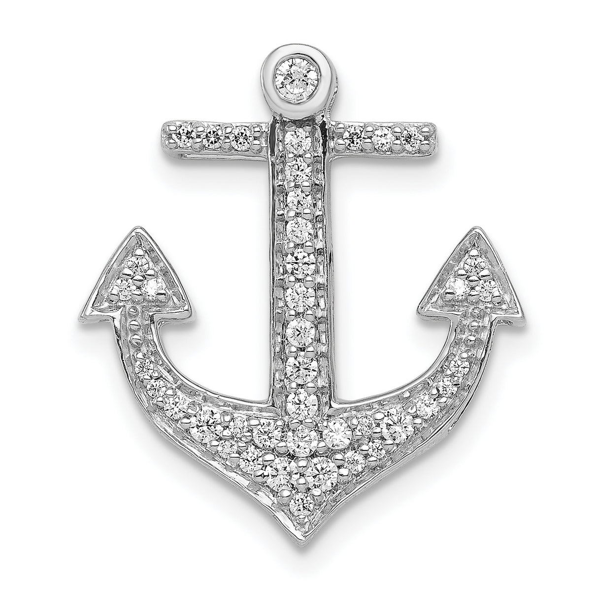 1/4ct Diamond Anchor Chain Slide Charm Pendant in Real 14k White Gold