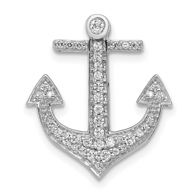 1/4ct Diamond Anchor Chain Slide Charm Pendant in Real 14k White Gold