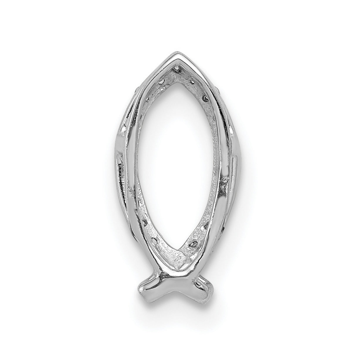 0.08 Ct Diamond Ichthus Fish Chain Slide Charm Pendant in Real 14k White Gold