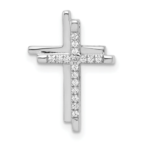 1/10ct Diamond Double Cross Chain Slide Charm Pendant in Real 14k White Gold