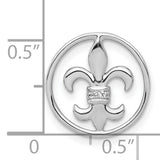 .01ct Diamond Fleur De Lis Chain Slide Charm Pendant in Real 14k White Gold